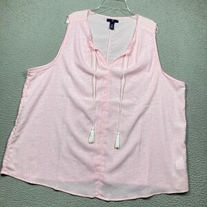Gap Sleeveless Blouse Women XXL Pink Block Print Tassel Tie Boho Lightweight Top